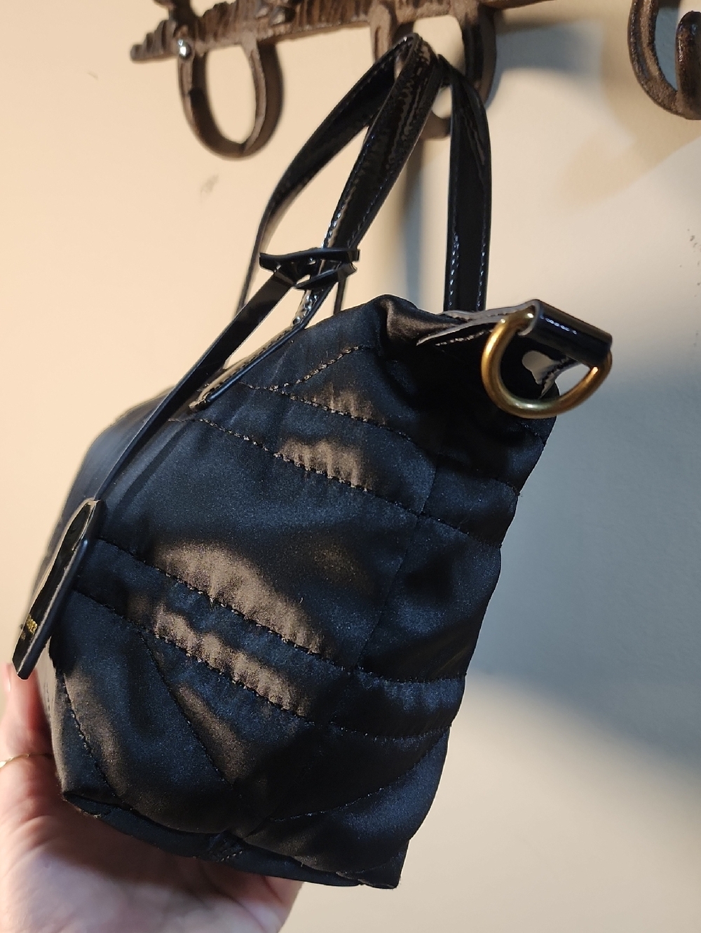 Kurt Geiger London Satin Nylon XS UJ Shopper Patent Leather Crossbody Purse - Picture 4 of 14